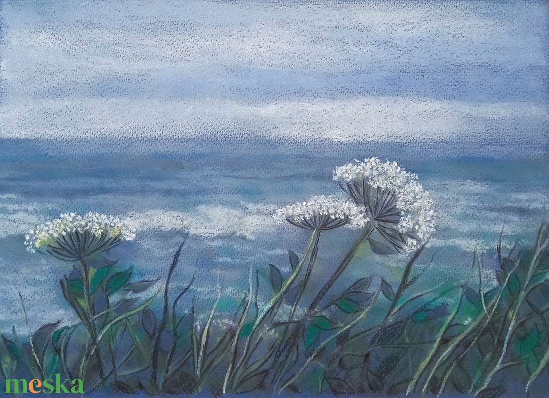 Tenger és virágok - művészet - festmény - pasztell - Meska.hu