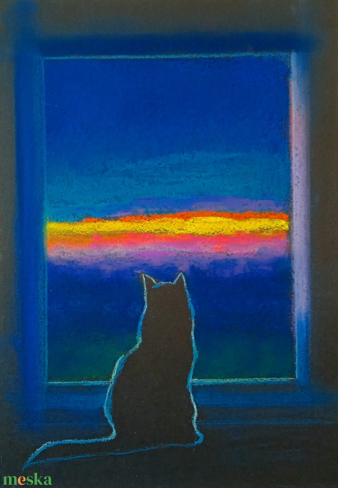 Cica naplementében - művészet - festmény - pasztell - Meska.hu