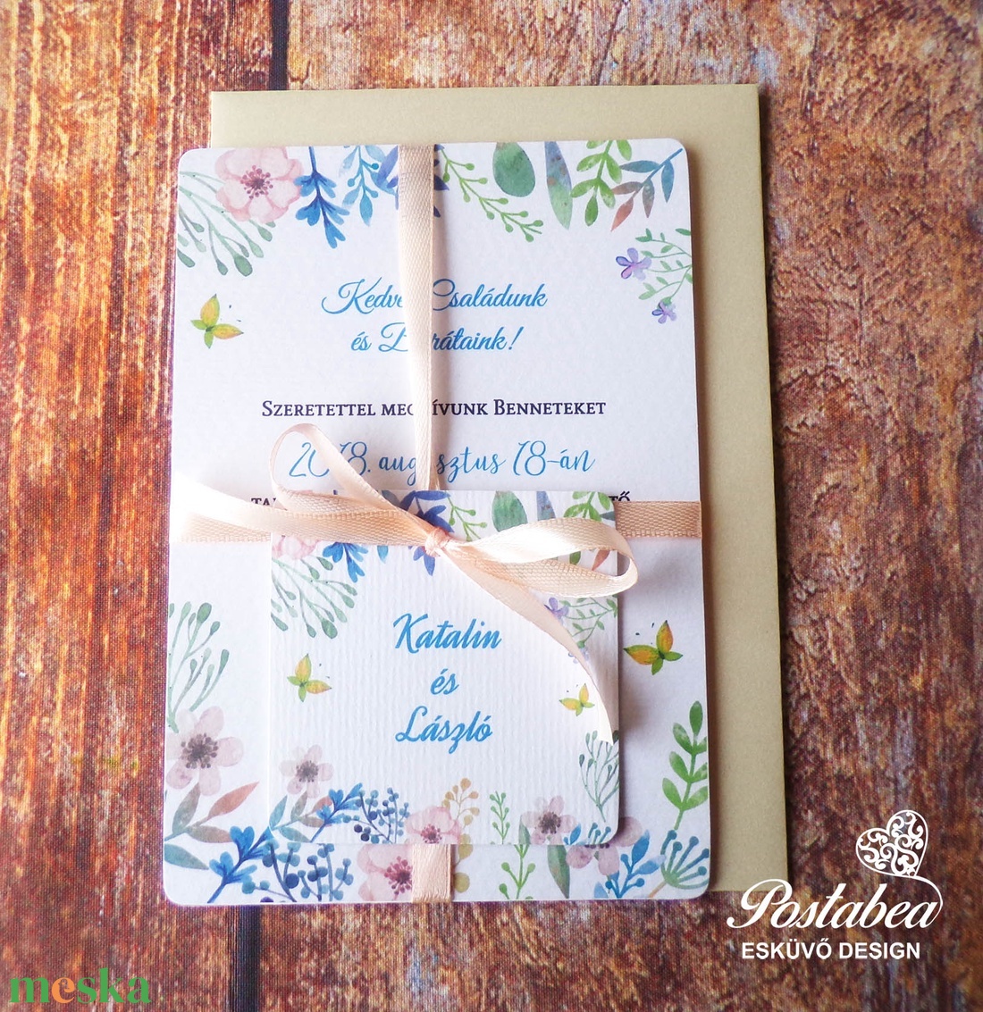 Pasztell vadvirágos akvarell modern esküvői meghívó borítékkal - esküvő - meghívó & kártya - meghívó - Meska.hu