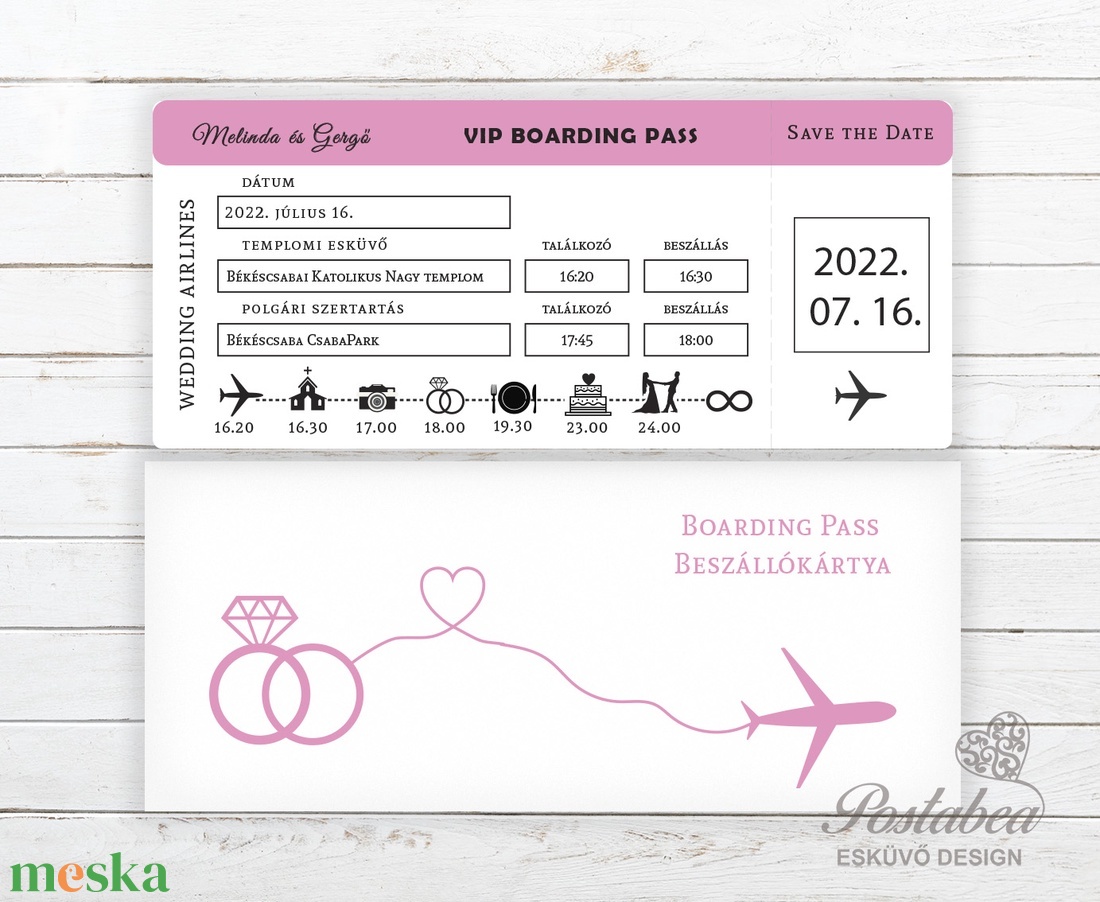 Repülőjegy esküvői meghívó, beszállókártya esküvői meghívó - esküvő - meghívó & kártya - meghívó - Meska.hu