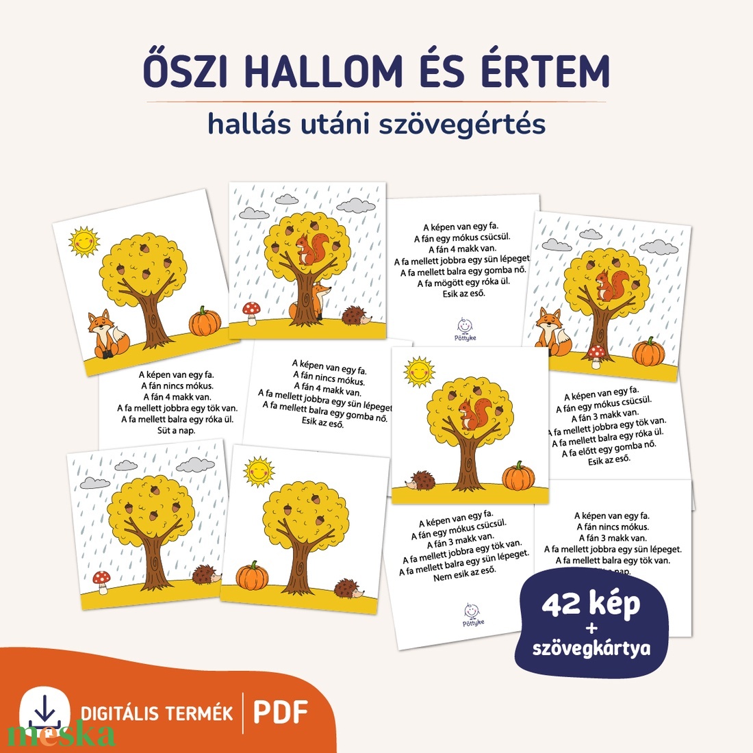 Őszi hallom és értem - Nyomtatható hallás utáni szövegértést fejlesztő csomag - játék & sport - készségfejlesztő és logikai játék - oktató játékok - Meska.hu