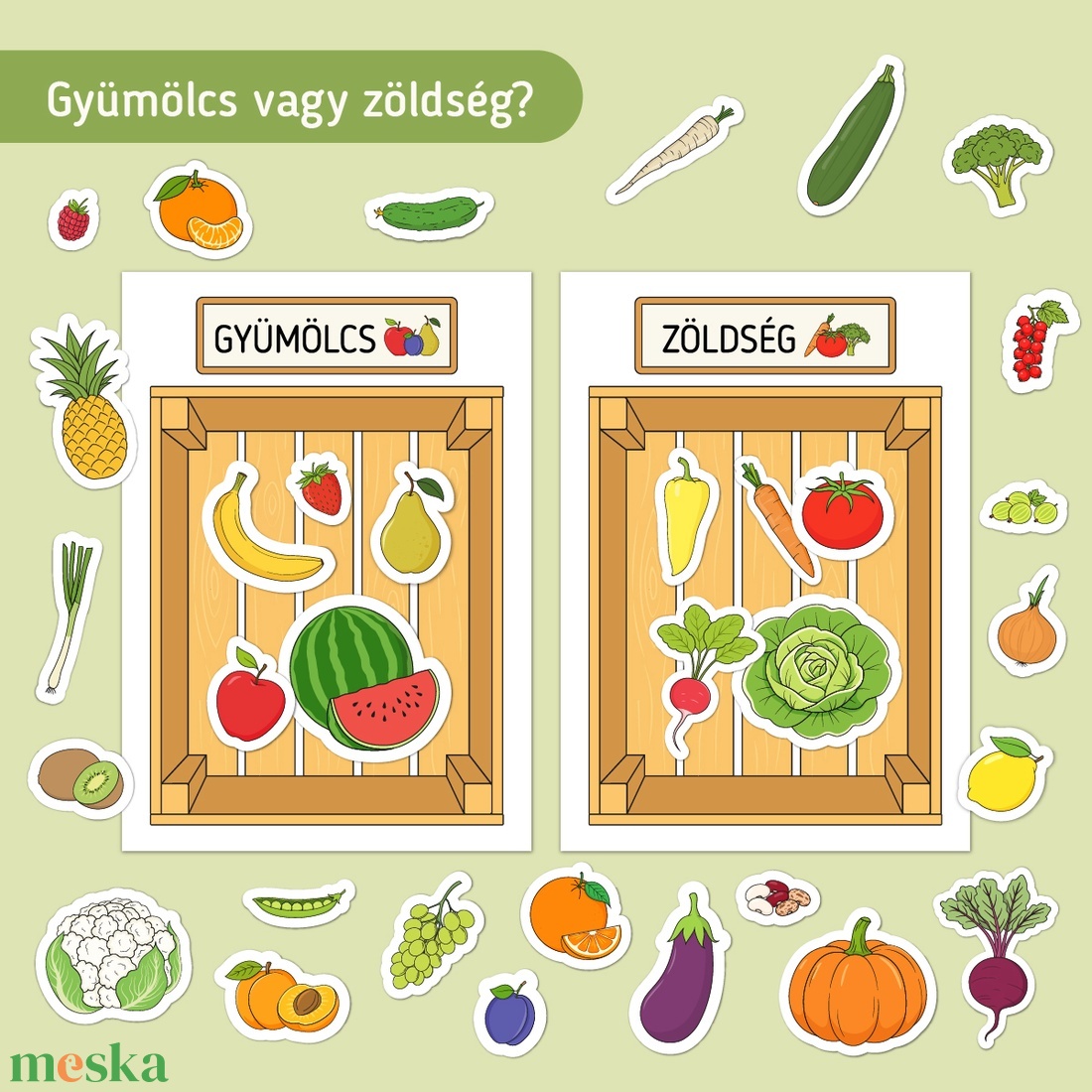 Zöldség-gyümölcs felfedező csomag - játék & sport - készségfejlesztő és logikai játék - oktató játékok - Meska.hu