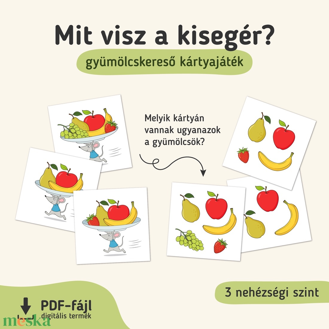 Mit visz a kisegér? � Gyümölcskereső és árnyékkereső kártyajáték - játék & sport - készségfejlesztő és logikai játék - oktató játékok - Meska.hu