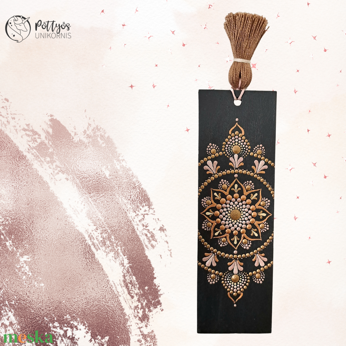 Fa alapra festett mandala könyvjelző - Rosegold - könyv & zene - könyvjelző - Meska.hu