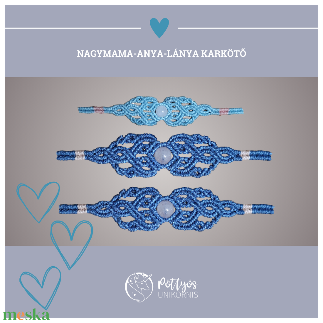 Mikromakramé nagymama-anya-lánya karkötő szett - ékszer - karkötő - fonott karkötő - Meska.hu Mikromakramé nagymama-anya-lánya karkötő szett - ékszer - karkötő - fonott karkötő - Meska.hu