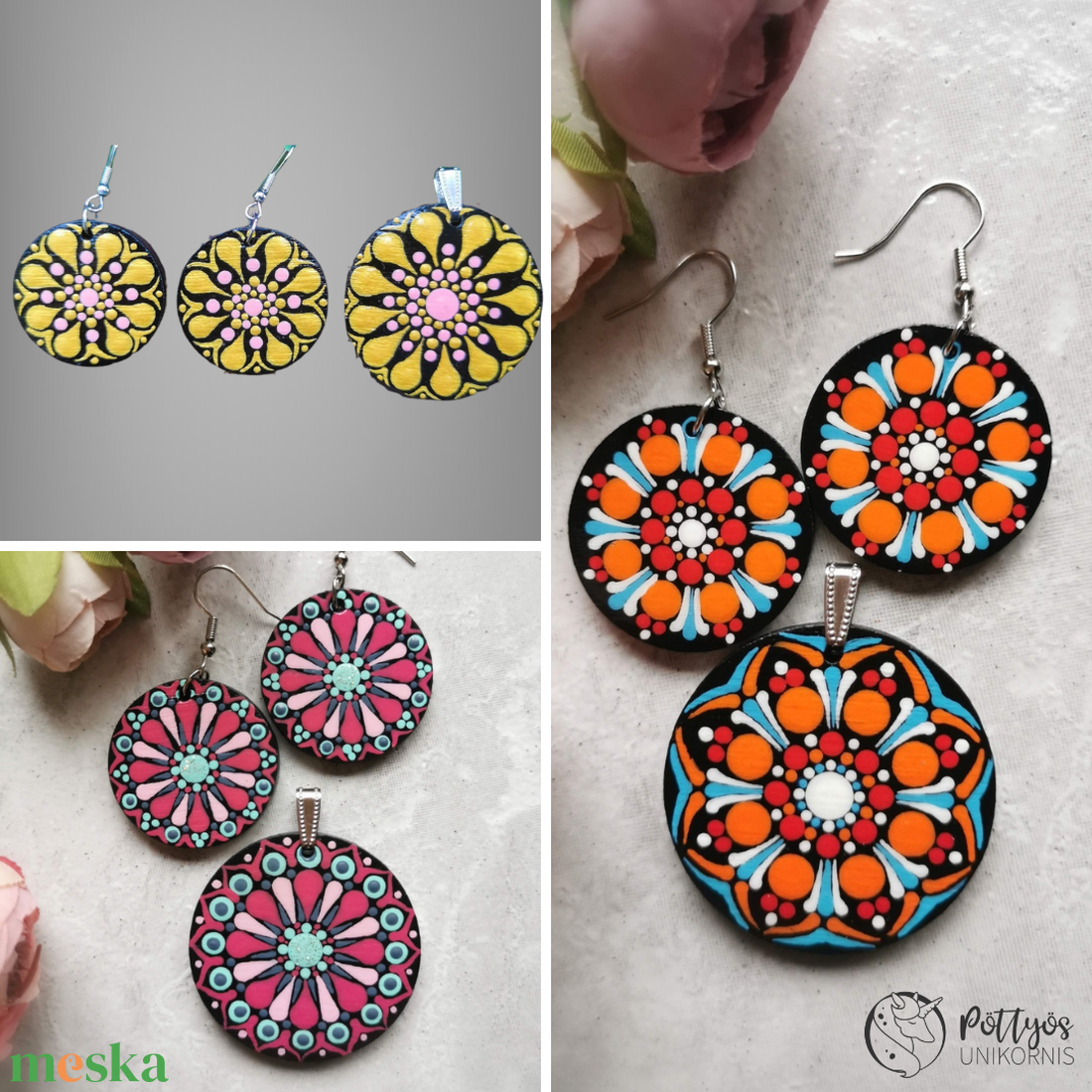 Többféle fa medál + fülbevaló szett - Narancssárga/ Arany/ Rózsaszín választható variációkban - ékszer - ékszerszett - Meska.hu