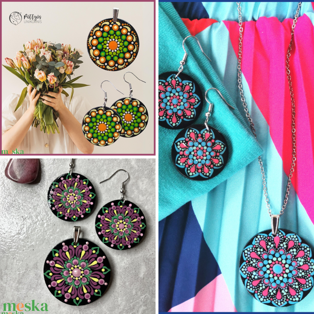 Többféle fa medál + fülbevaló szett - Zöld-narancssárga/ Rózsaszín-kék/ Mályva választható variációkban - ékszer - ékszerszett - Meska.hu