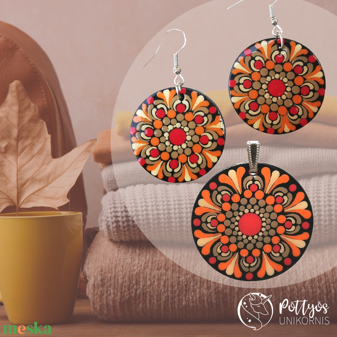 Többféle fa medál + fülbevaló szett - Türkiz/Narancs/Kék választható variációkban - ékszer - ékszerszett - Meska.hu