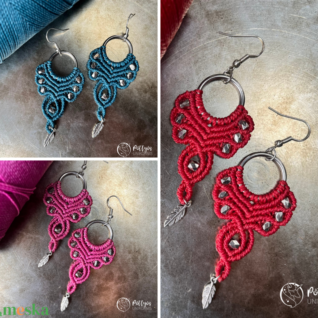 Többféle mikromakramé fülbevaló - választható színvariációkban - ékszer - fülbevaló - lógó fülbevaló - Meska.hu