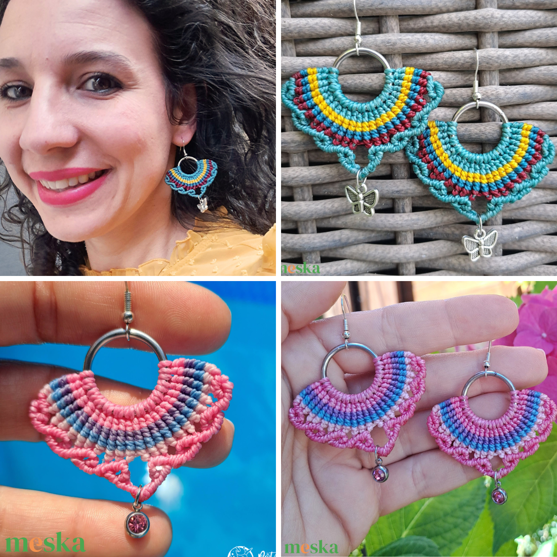 Többféle mikromakramé fülbevaló - választható színvariációkban - ékszer - fülbevaló - lógó fülbevaló - Meska.hu