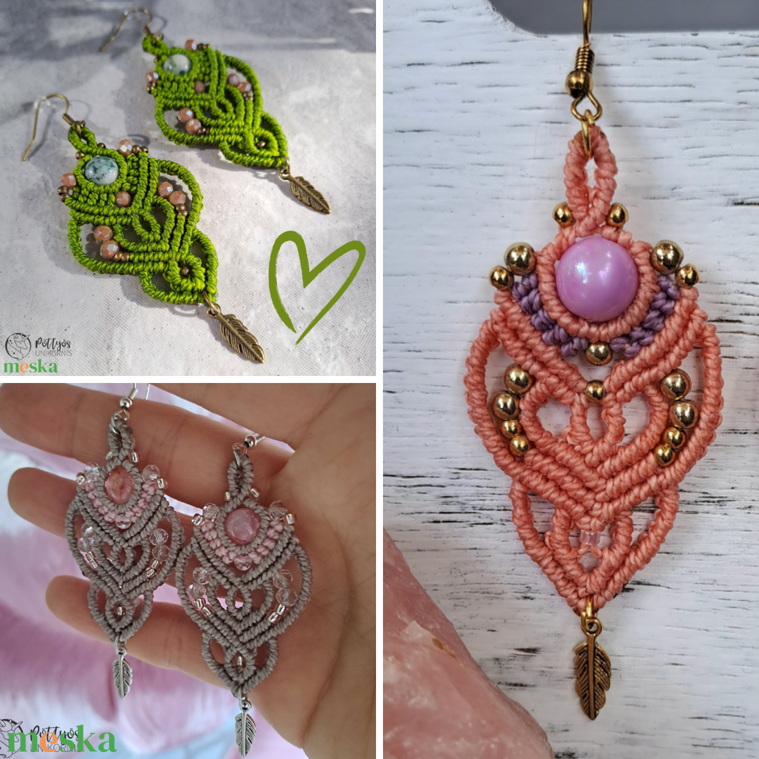 Többféle mikromakramé fülbevaló - választható színvariációkban - ékszer - fülbevaló - lógó fülbevaló - Meska.hu