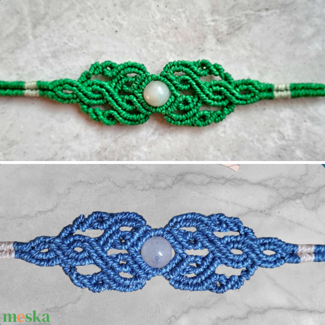 Többféle mikromakramé karkötő - Zöld/Kék/választható színben - ékszer - karkötő - fonott karkötő - Meska.hu