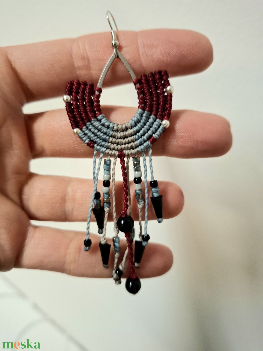 Egyedi rendelés - Mikromakramé fülbevaló ónix ásvánnyal - ékszer - fülbevaló - lógó fülbevaló - Meska.hu
