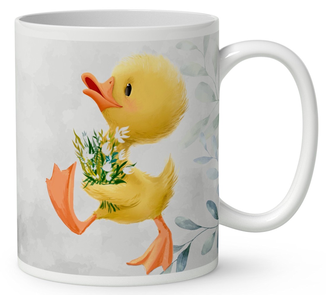 Névvel kérhető - Tündéri kiskacsa virágcsokorral mintás bögre - otthon & életmód - konyhafelszerelés, tálalás - tálalás - bögre & csésze - Meska.hu