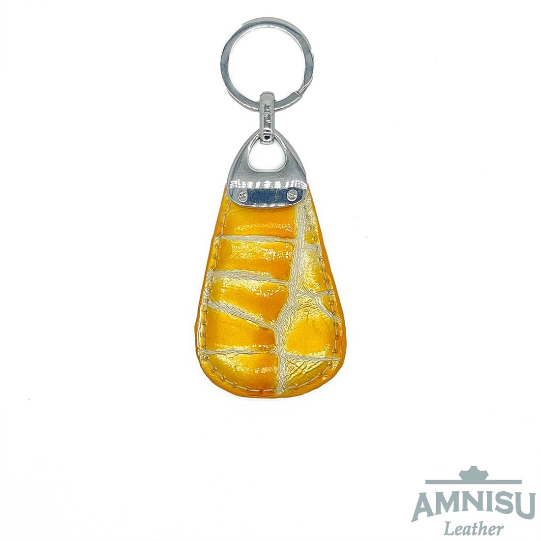 Sárga lakk krokkómintás csepp alakú swarovski köves bőr kulcstartó H2010 - táska & tok - kulcstartó & táskadísz - kulcstartó - Meska.hu