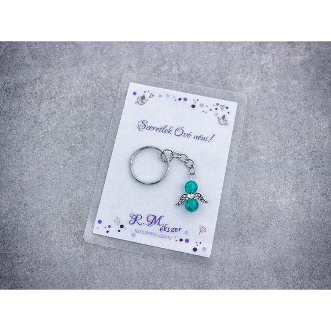 Szeretlek Óvó néni pávakék angyal medálos kulcstartó - táska & tok - kulcstartó & táskadísz - kulcstartó - Meska.hu