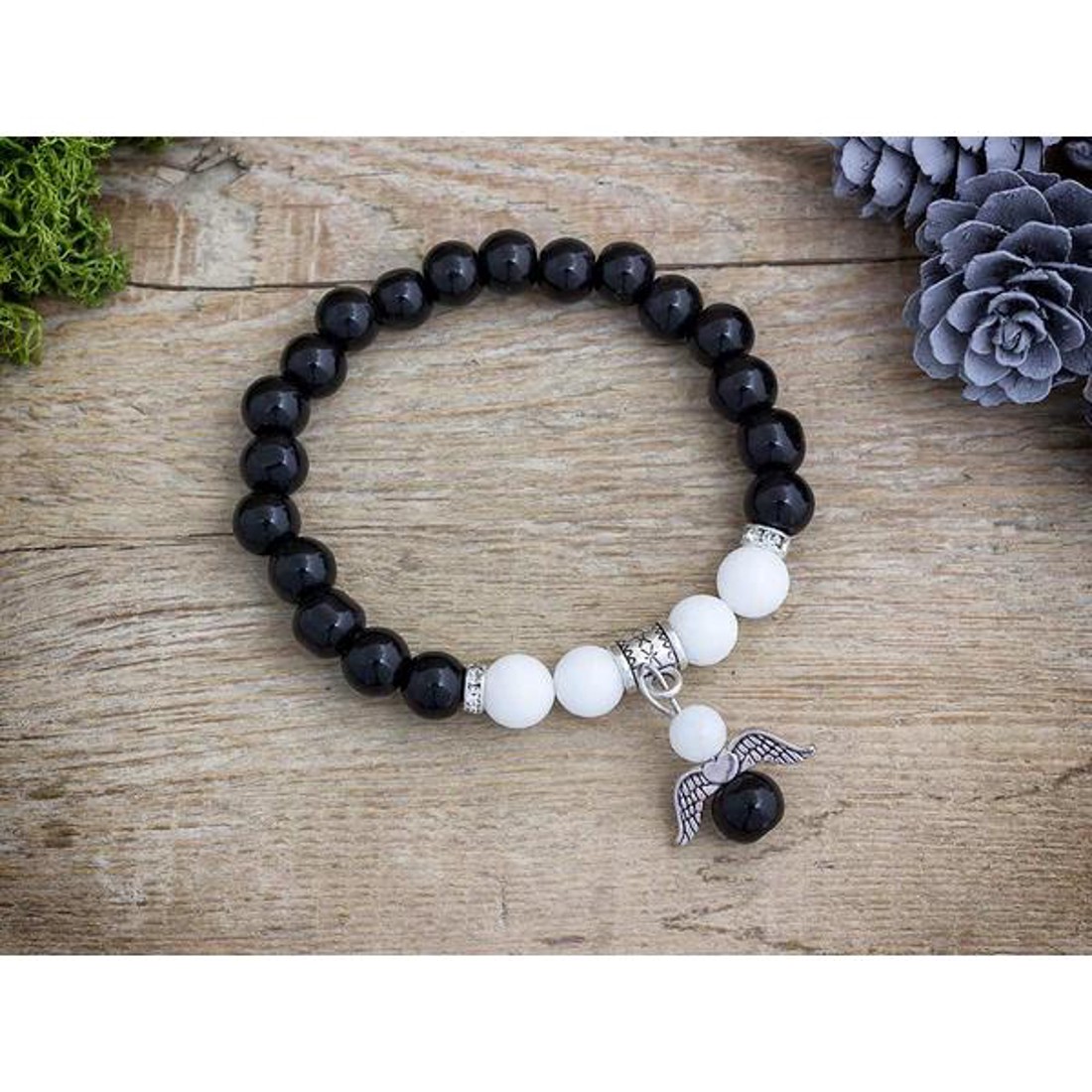 Fekete angyal vegyes ásvány karkötő - ékszer - karkötő - ásványkarkötő - Meska.hu