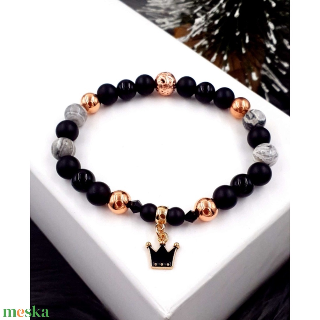 Rosegold korona ásványkarkötő - ékszer - karkötő - ásványkarkötő - Meska.hu