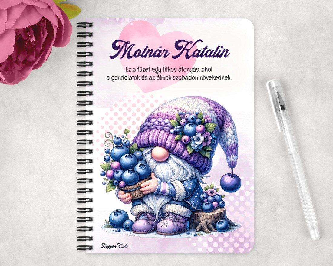 Személyre szabható - Áfonyás manó sok áfonyával mintás A5-ös füzet - otthon & életmód - papír, írószer - jegyzetfüzet & napló - Meska.hu