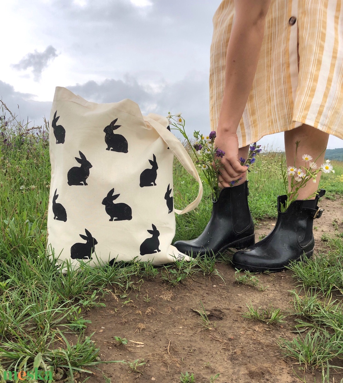 Nyuszi nyomdás vászontáska - táska & tok - bevásárlás & shopper táska - shopper, textiltáska, szatyor - Meska.hu