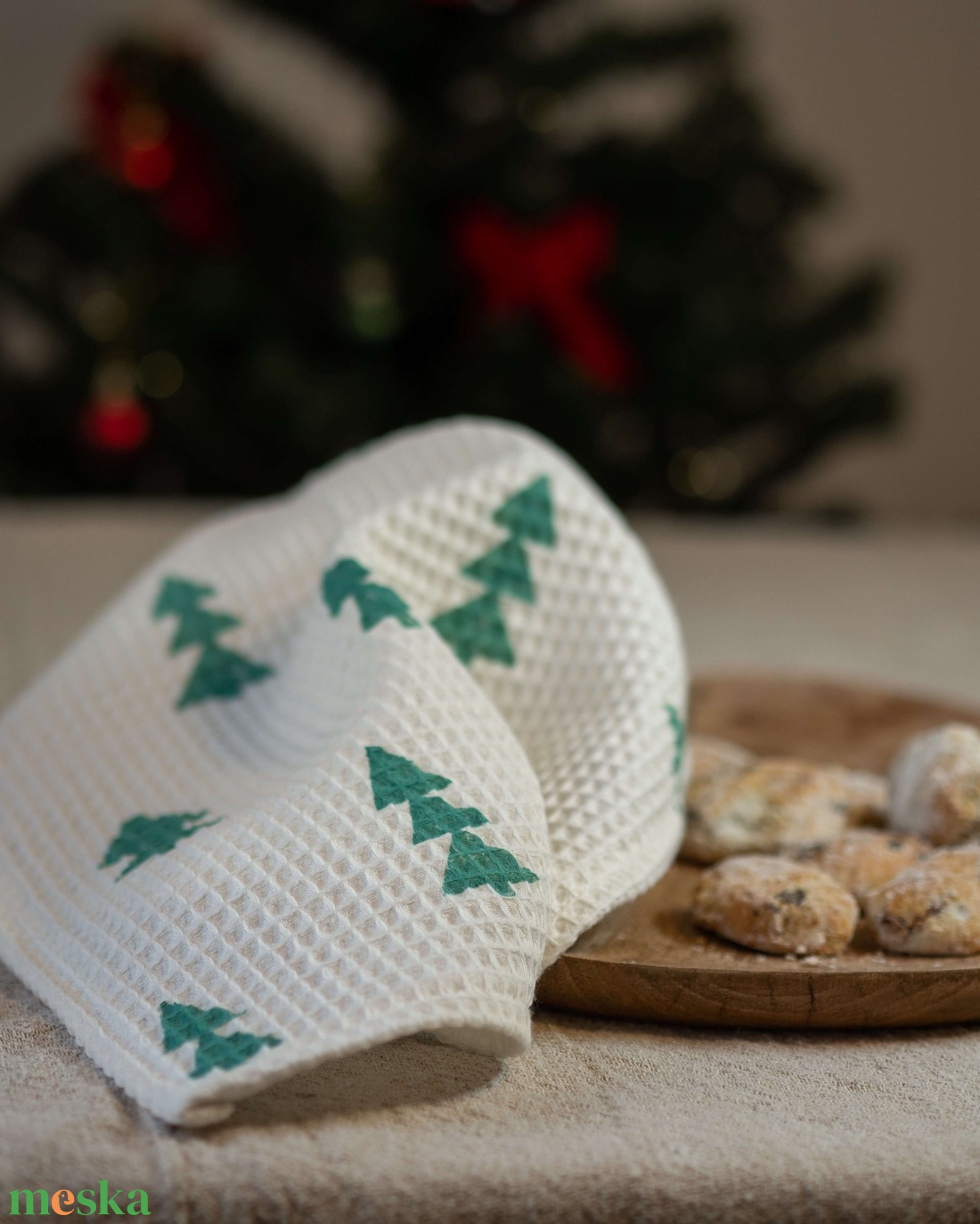 kézzel mintázott zöld fenyős karácsonyi konyharuha - otthon & életmód - konyhafelszerelés, tálalás - konyhai textil - konyharuha & törlőkendő - Meska.hu