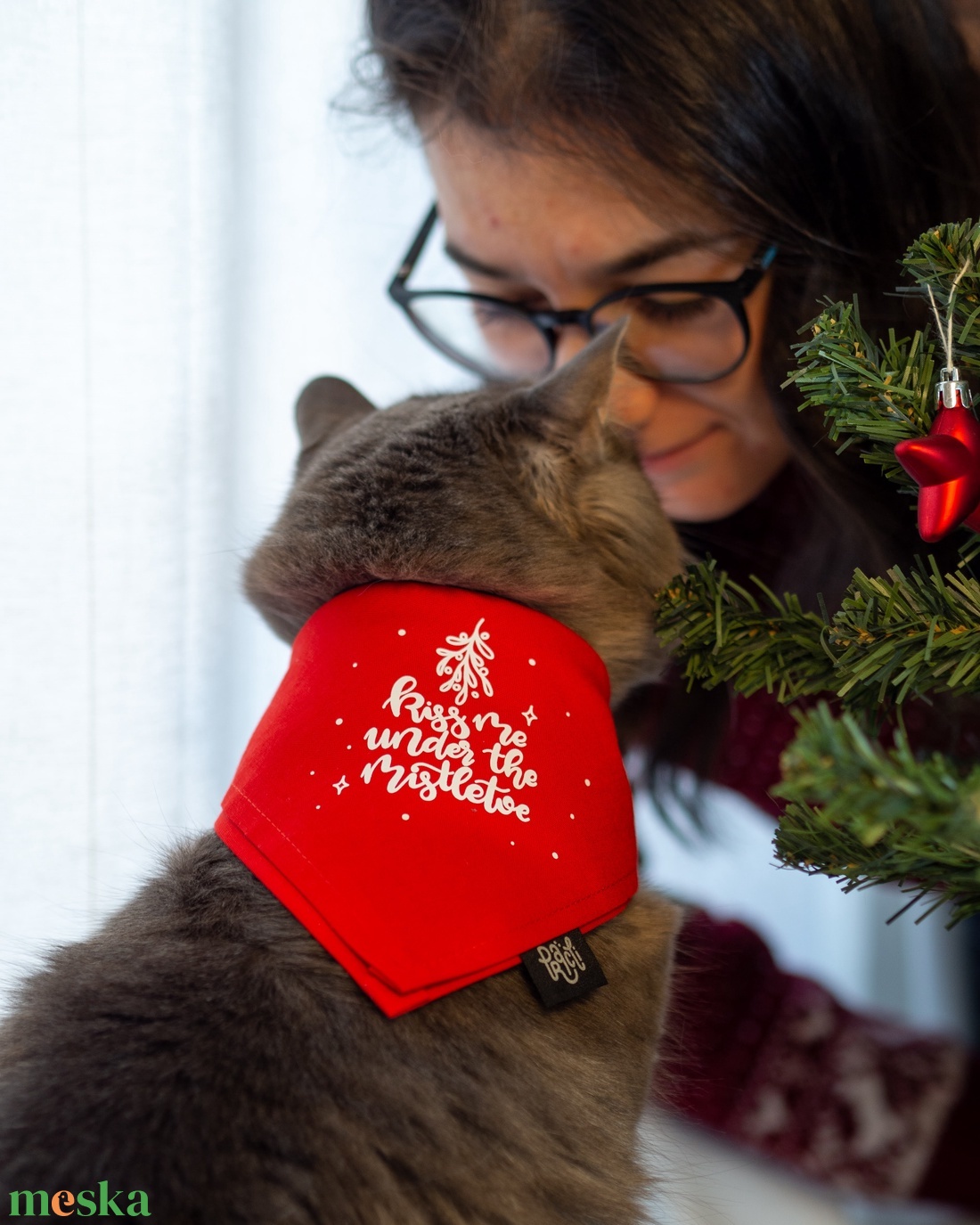 kiss me under the mistletoe kutya/cica kendő - otthon & életmód - kisállatoknak - kutyáknak - kutya ruházat - Meska.hu