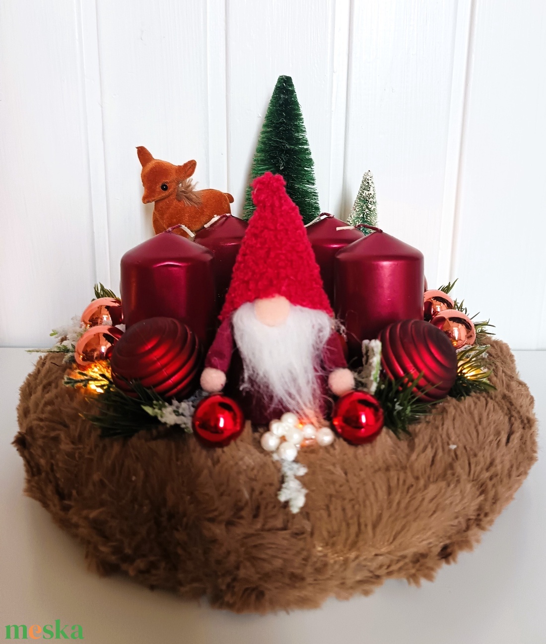 Szőrmés manós adventi koszorú - karácsony - adventi díszek - adventi koszorú - Meska.hu