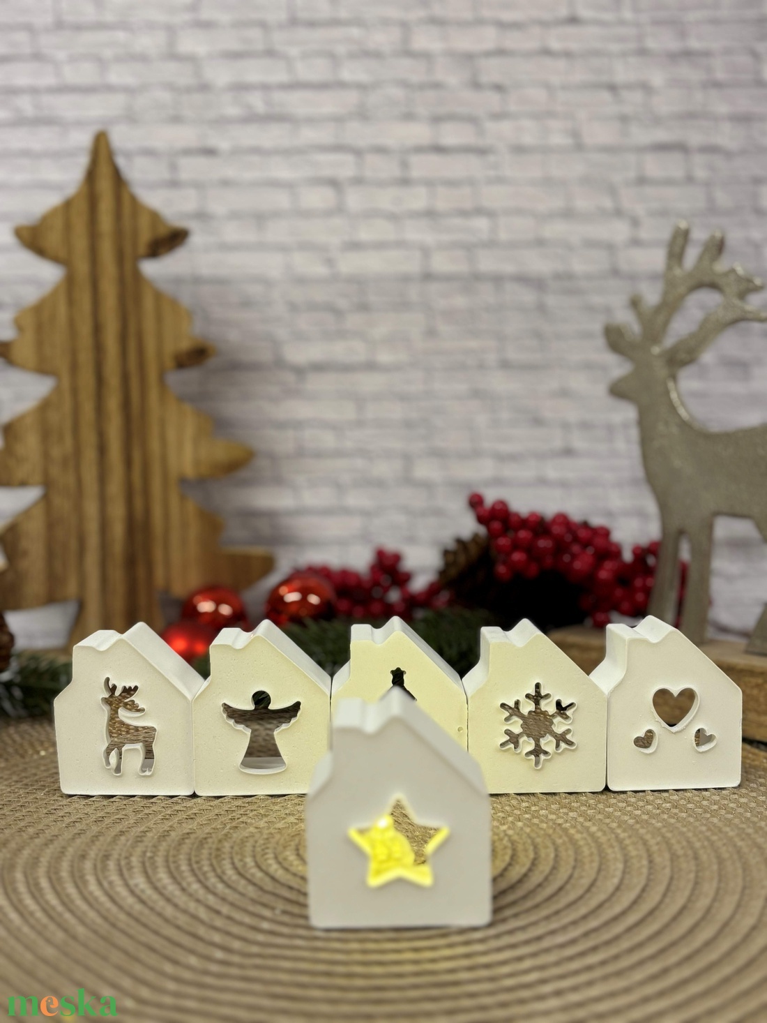 Gipsz - Cement Karácsonyi házikók 6 db/szett - karácsony - karácsonyi lakásdekoráció - karácsonyi falu, házikó - Meska.hu