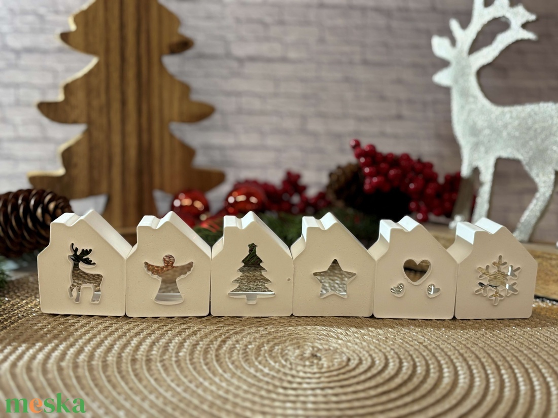 Gipsz - Cement Karácsonyi házikók 6 db/szett - karácsony - karácsonyi lakásdekoráció - karácsonyi falu, házikó - Meska.hu