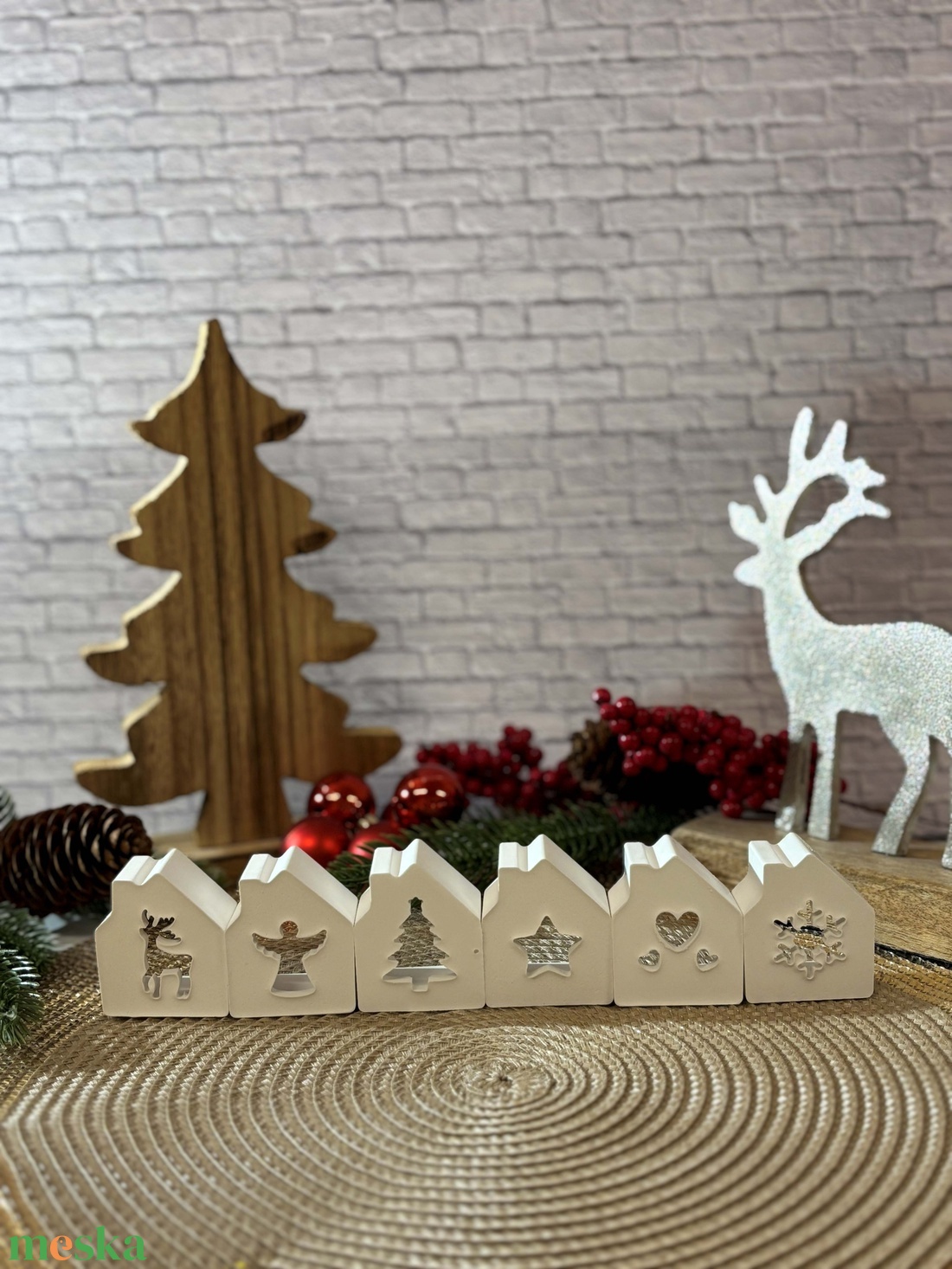 Gipsz - Cement Karácsonyi házikók 6 db/szett - karácsony - karácsonyi lakásdekoráció - karácsonyi falu, házikó - Meska.hu