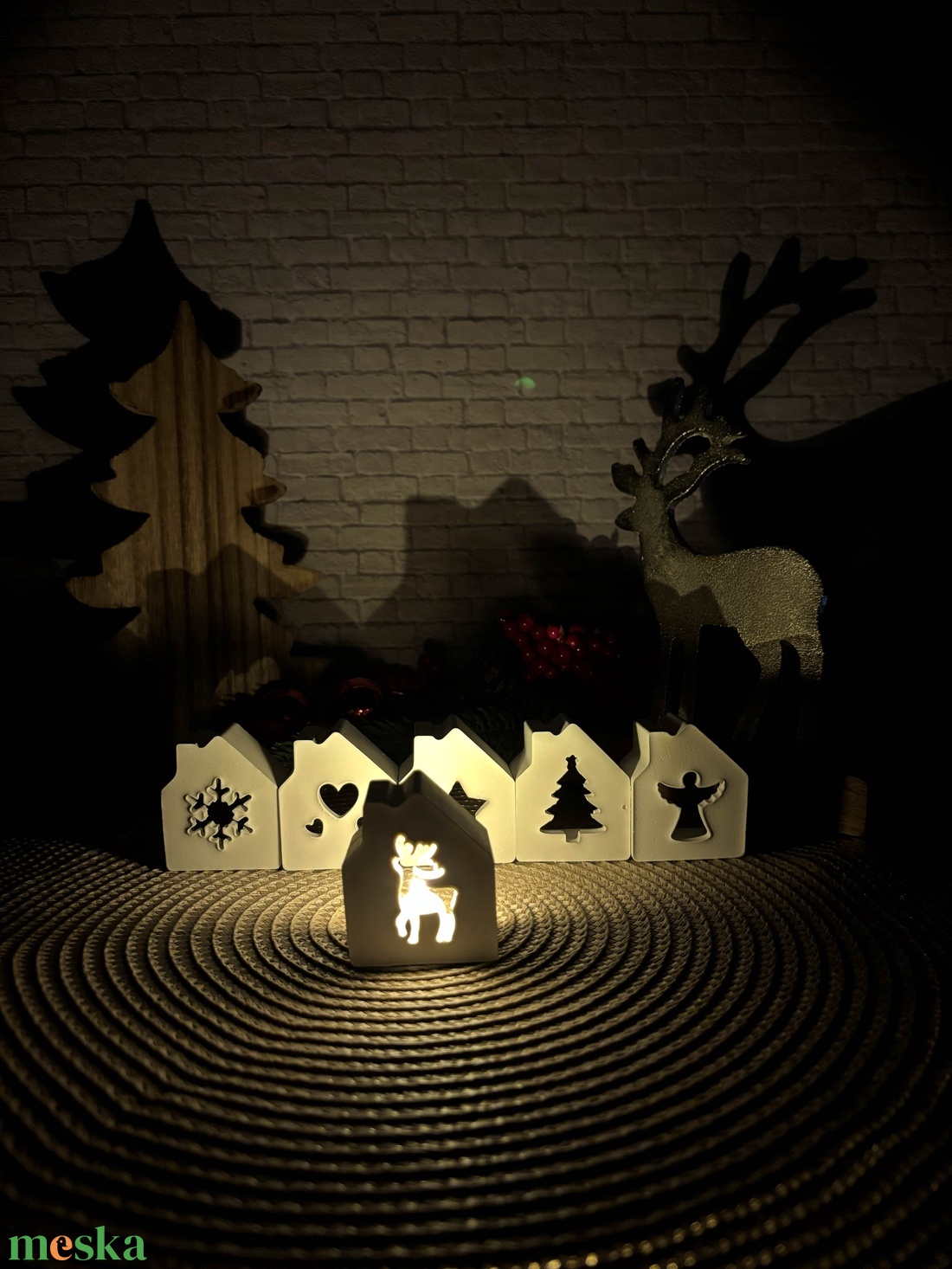 Gipsz - Cement Karácsonyi házikók 6 db/szett - karácsony - karácsonyi lakásdekoráció - karácsonyi falu, házikó - Meska.hu