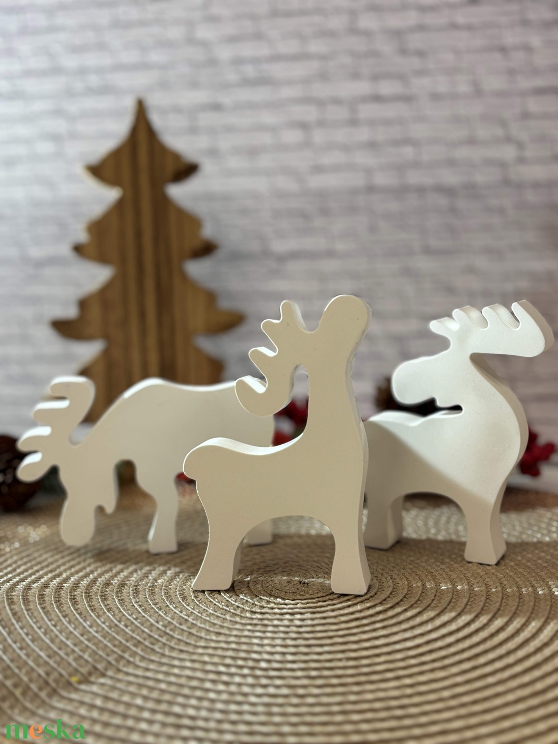 Gipsz - Cement Rénszarvasok 3 db/szett - karácsony - karácsonyi lakásdekoráció - karácsonyi falu, házikó - Meska.hu