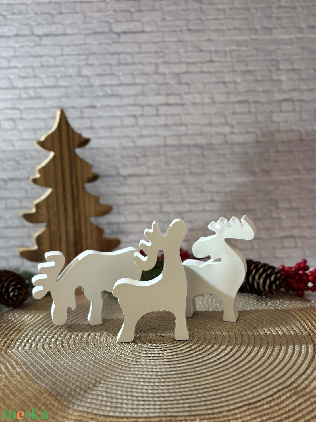 Gipsz - Cement Rénszarvasok 3 db/szett - karácsony - karácsonyi lakásdekoráció - karácsonyi falu, házikó - Meska.hu
