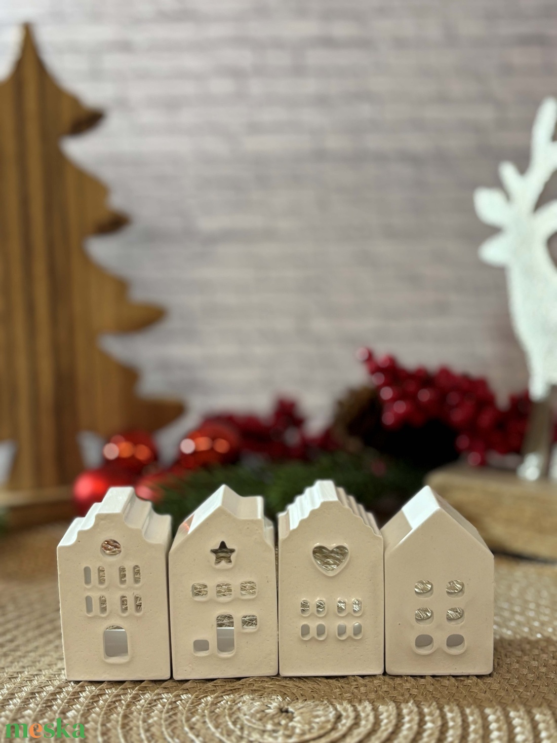 Gipsz - Cement Házikó - világítással (2 db/csomag) - karácsony - karácsonyi lakásdekoráció - karácsonyi falu, házikó - Meska.hu