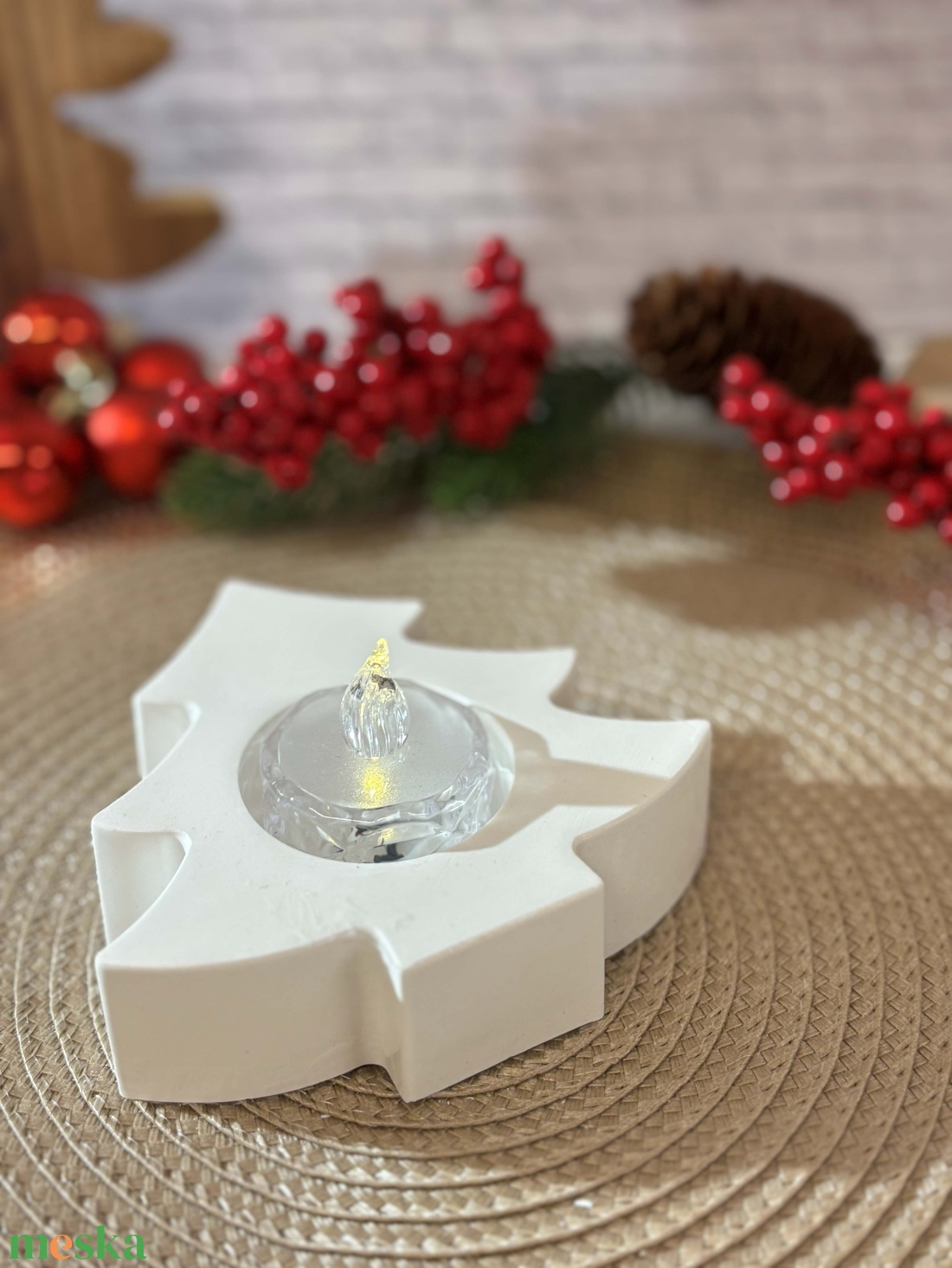 Gipsz - Cement Fenyő alakú mécsestartó - fekvő - karácsony - karácsonyi lakásdekoráció - ünnepi asztaldekoráció - Meska.hu