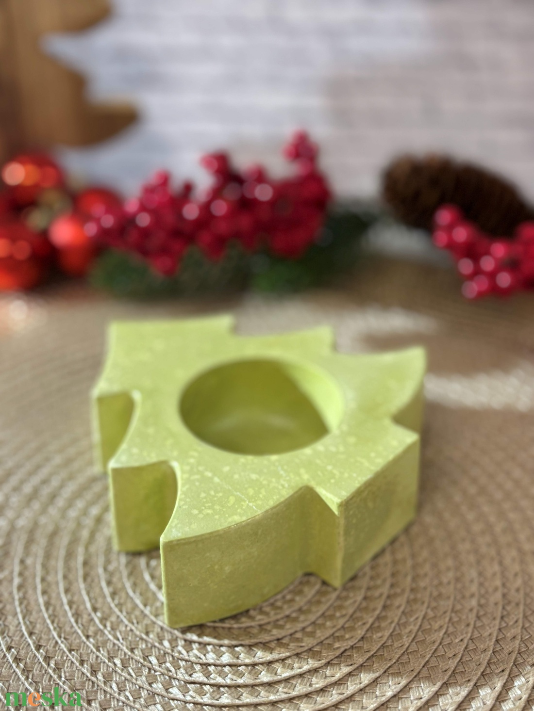 Gipsz - Cement Fenyő alakú mécsestartó - fekvő - karácsony - karácsonyi lakásdekoráció - ünnepi asztaldekoráció - Meska.hu