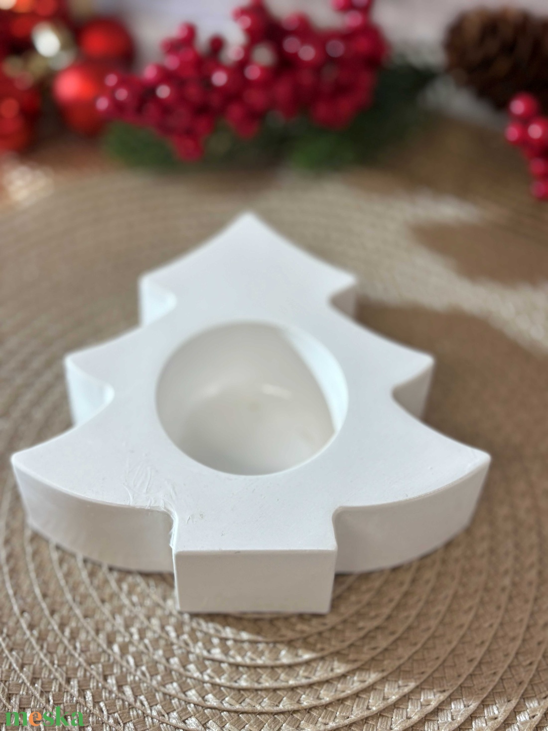 Gipsz - Cement Fenyő alakú mécsestartó - fekvő - karácsony - karácsonyi lakásdekoráció - ünnepi asztaldekoráció - Meska.hu