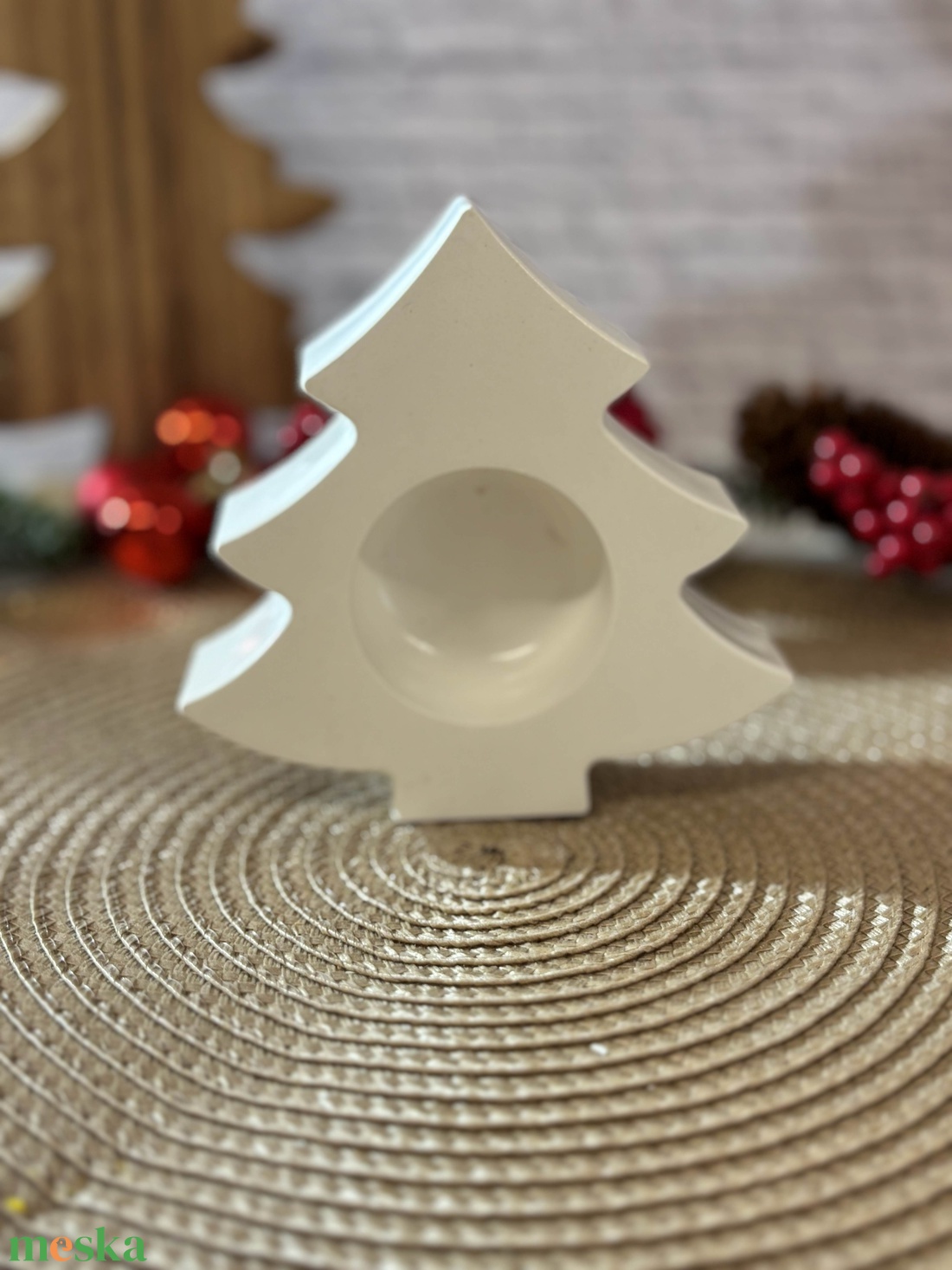 Gipsz - Cement Fenyő alakú mécsestartó - fekvő - karácsony - karácsonyi lakásdekoráció - ünnepi asztaldekoráció - Meska.hu