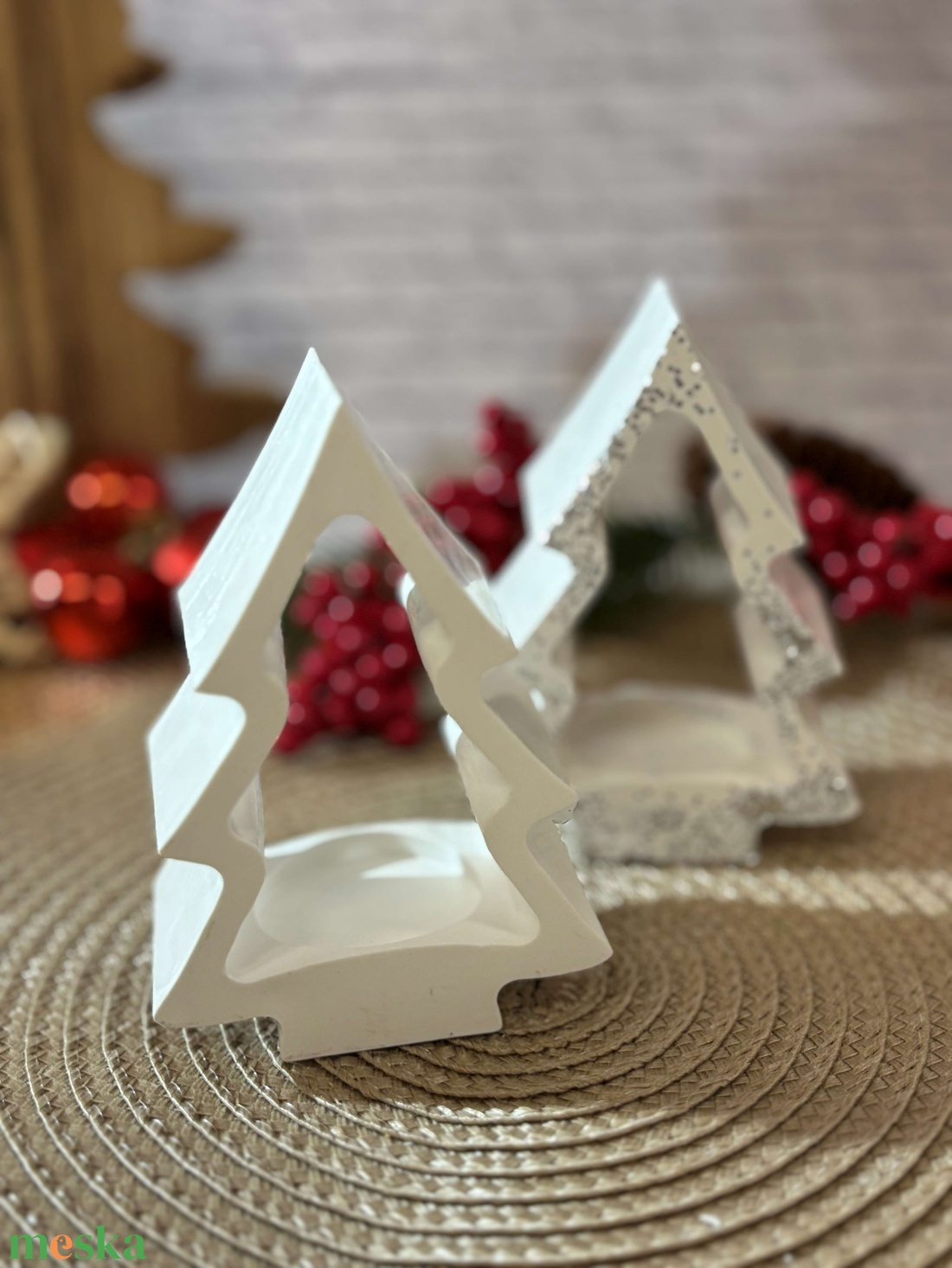 Gipsz - Cement Fenyő alakú mécsestartó - álló - karácsony - karácsonyi lakásdekoráció - ünnepi asztaldekoráció - Meska.hu