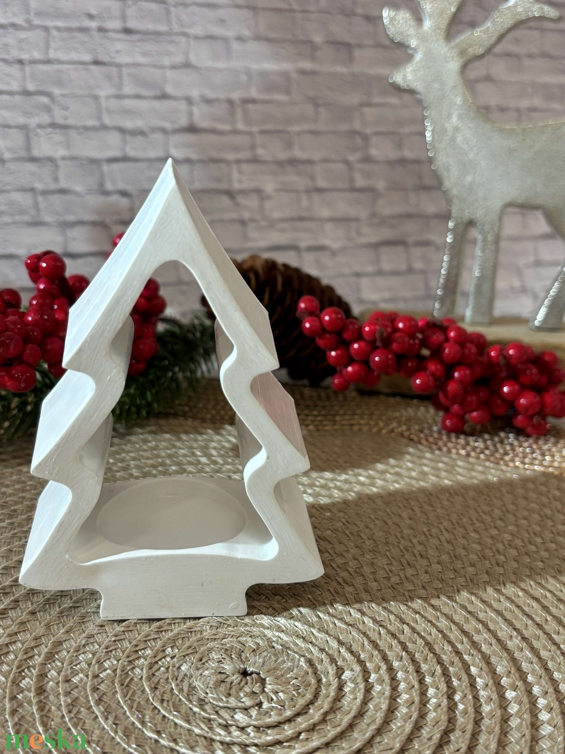Gipsz - Cement Fenyő alakú mécsestartó - álló - karácsony - karácsonyi lakásdekoráció - ünnepi asztaldekoráció - Meska.hu