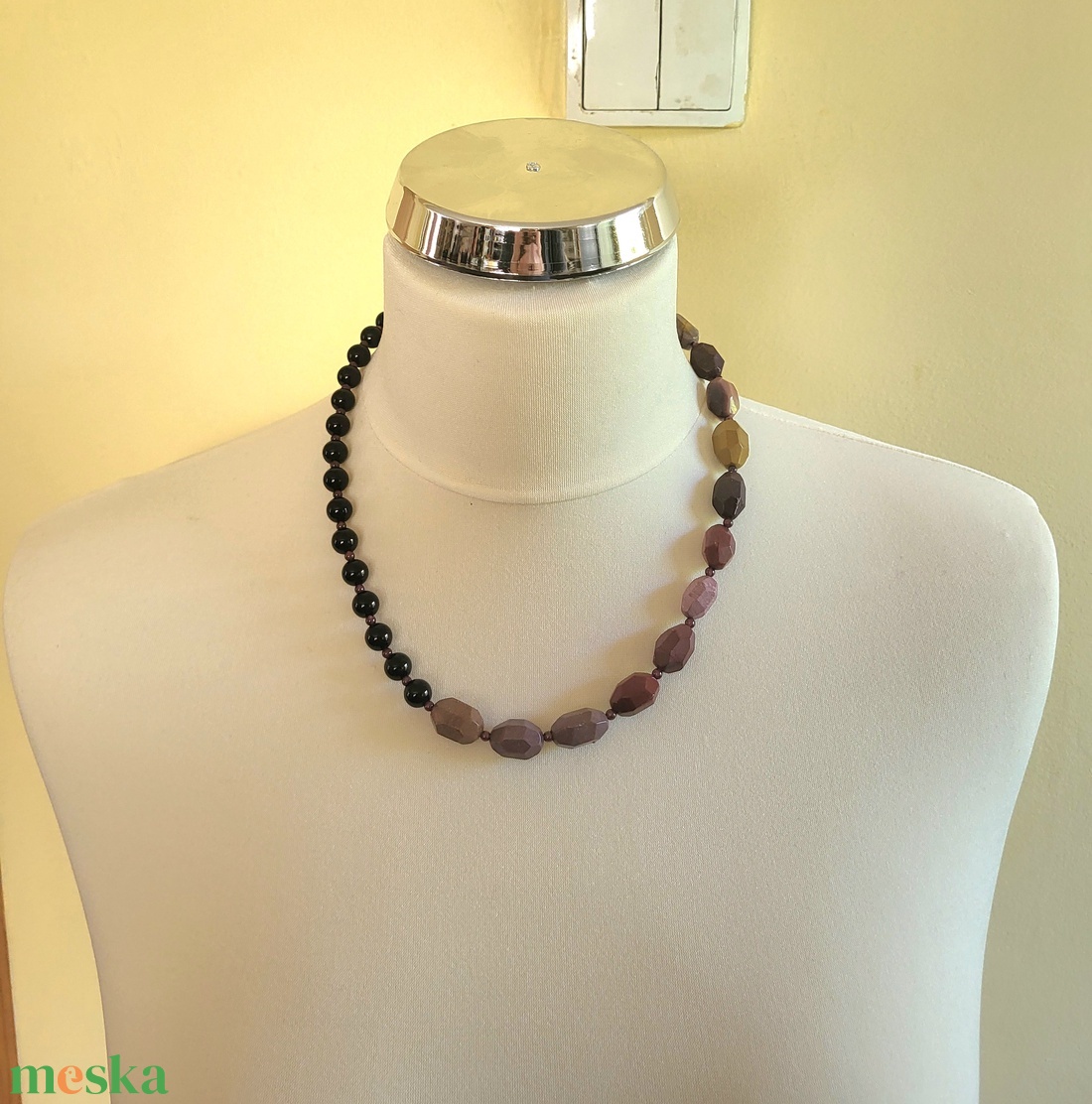 Ónix es achát nyaklánc  - ékszer - nyaklánc - statement nyaklánc - Meska.hu