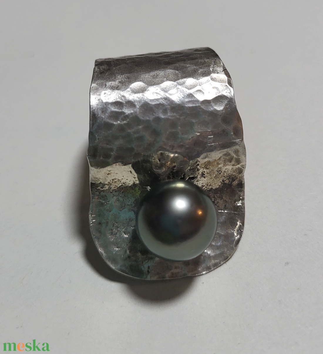 Tahiti gyöngy és ezüst gyűrű - ékszer - gyűrű - statement gyűrű - Meska.hu