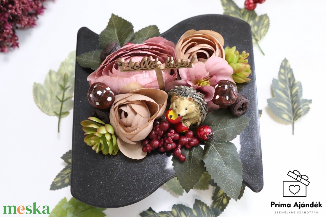 Helló ősz kompozíció - sünivel - otthon & életmód - dekoráció - asztal és polc dekoráció - asztaldísz - Meska.hu