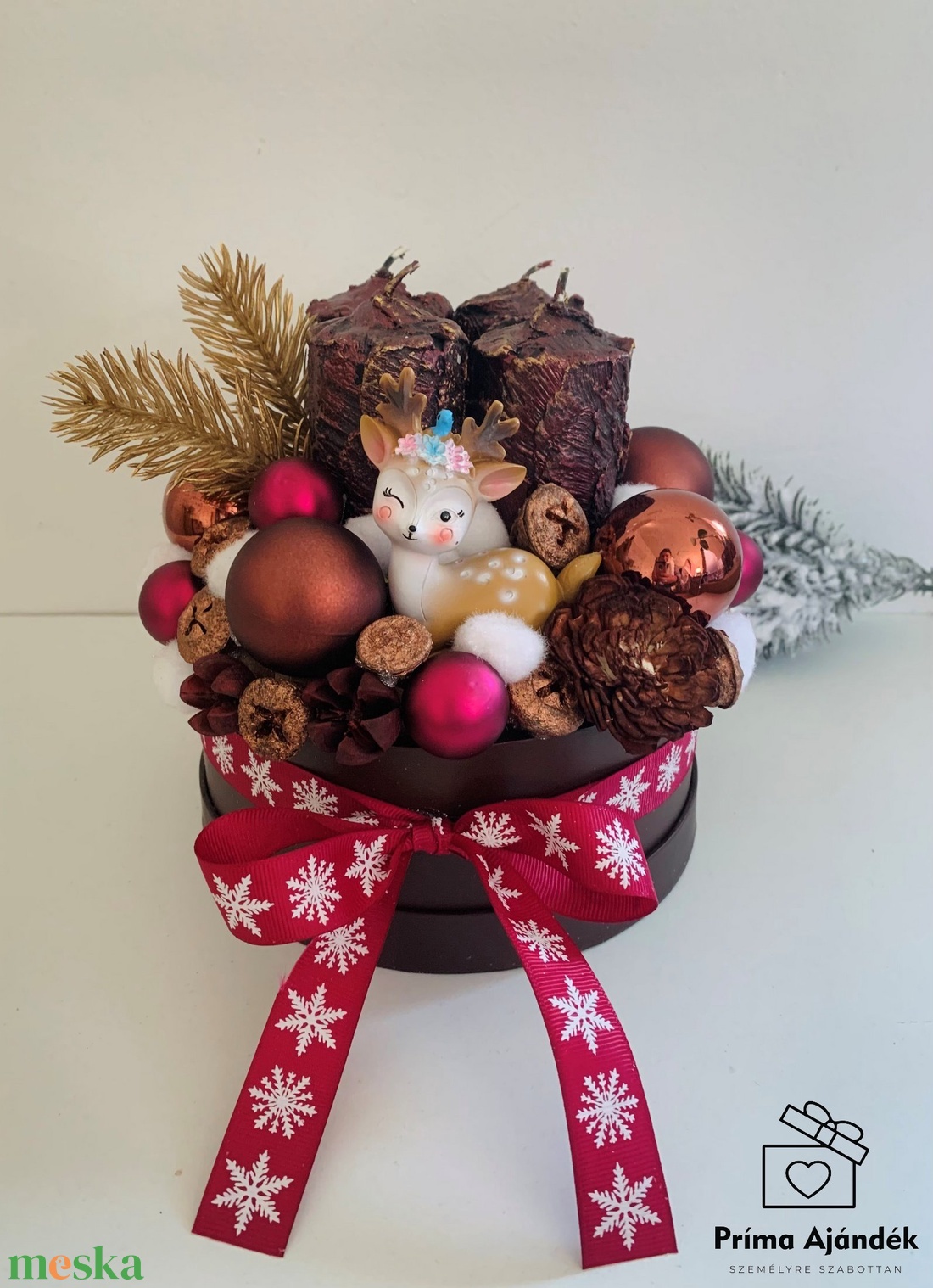 Bordó őzikés karácsonyi box - karácsony - adventi díszek - adventi asztaldísz - Meska.hu