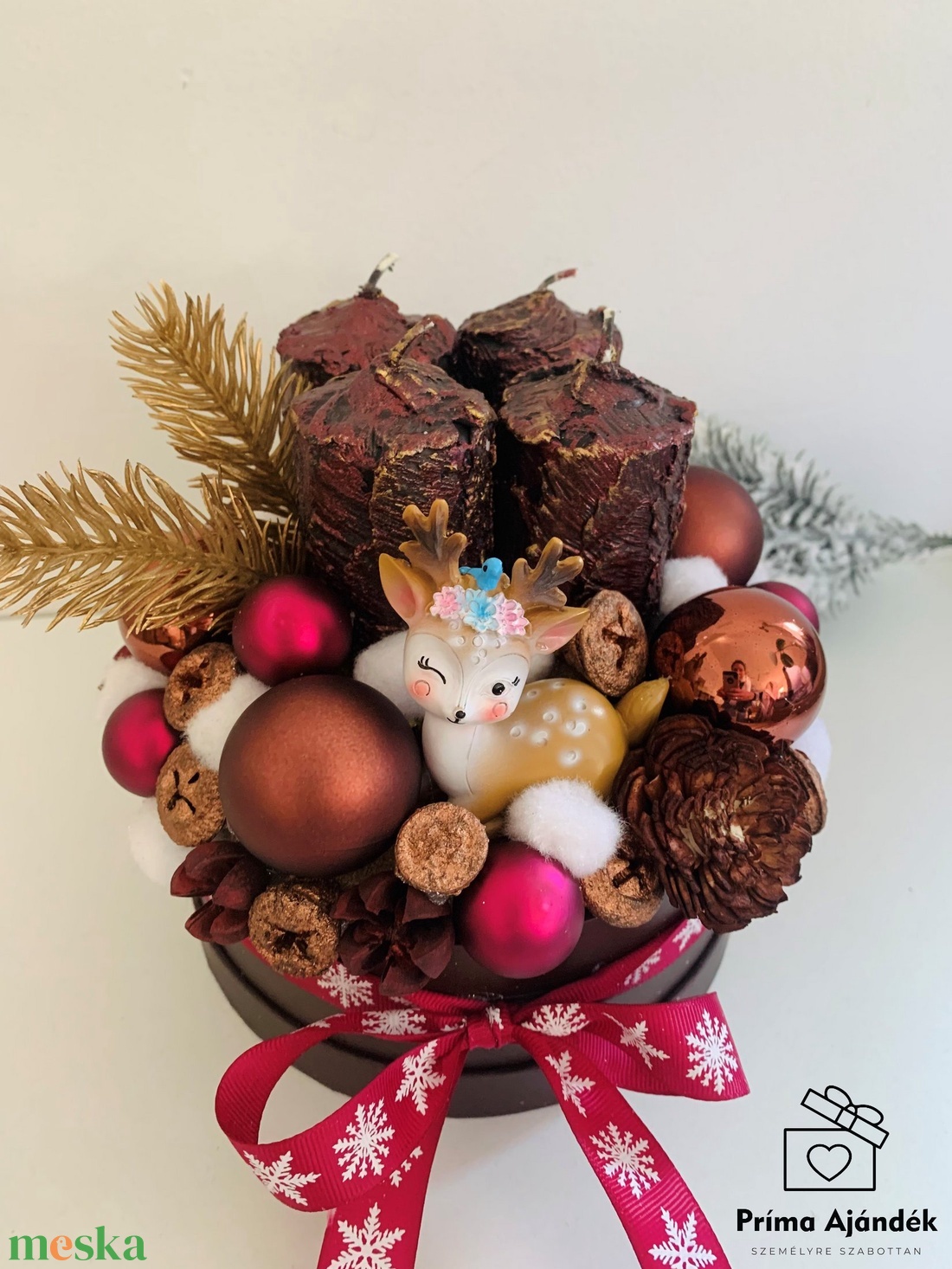 Bordó őzikés karácsonyi box - karácsony - adventi díszek - adventi asztaldísz - Meska.hu