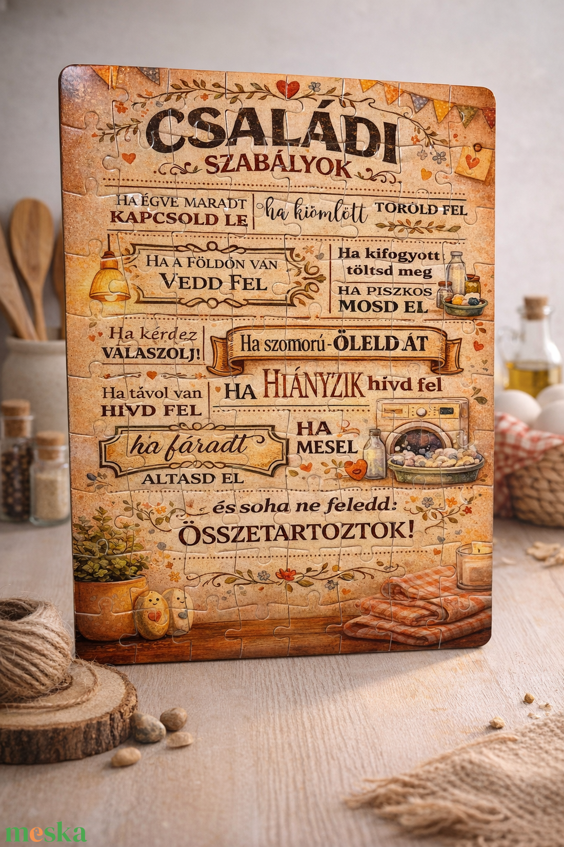 Családi szabályok hüttőmágneses puzzle A4-A5 - otthon & életmód - konyhafelszerelés, tálalás - konyhai dekoráció - hűtőmágnes - Meska.hu