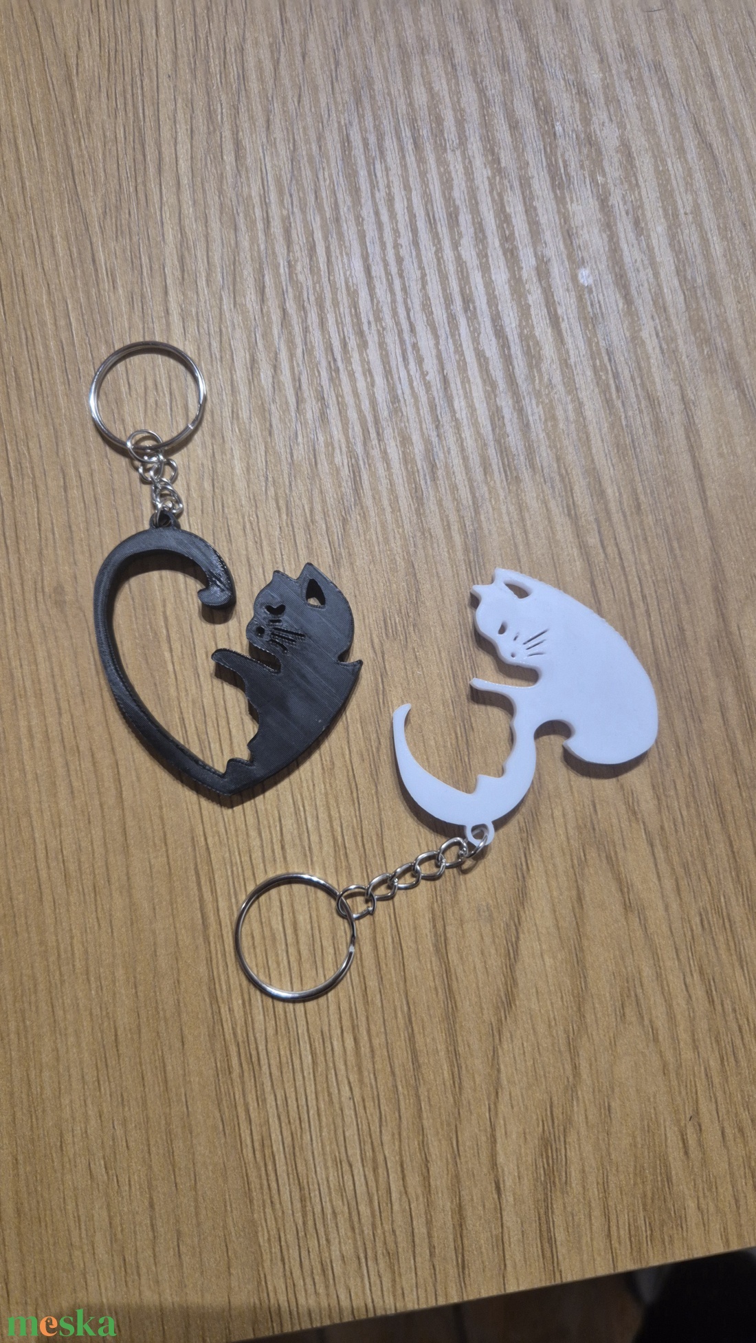 Yin-Yang Cica Páros Kulcstartó - Szívvé összeálló (2 db) - táska & tok - kulcstartó & táskadísz - kulcstartó - Meska.hu