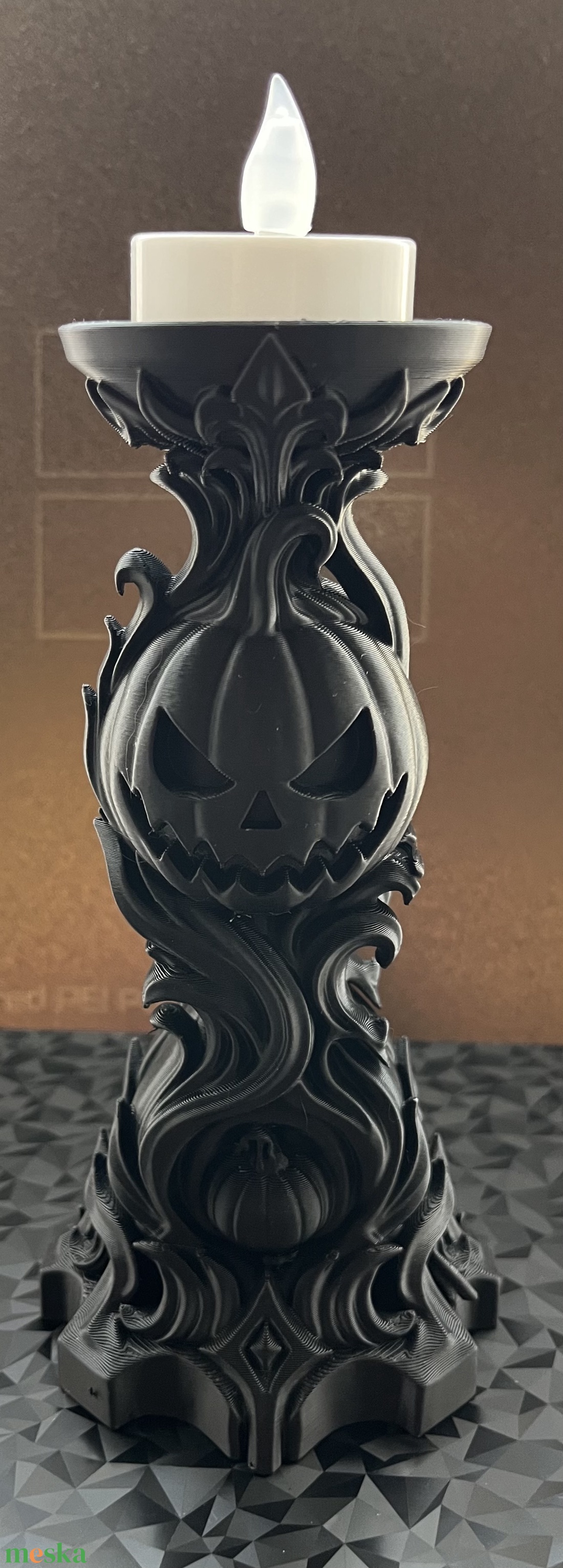 Lidércfény � Gótikus 3D Nyomtatott Halloween Tök Mécsestartó - otthon & életmód - dekoráció - halloween - halloweeni dekoráció - Meska.hu