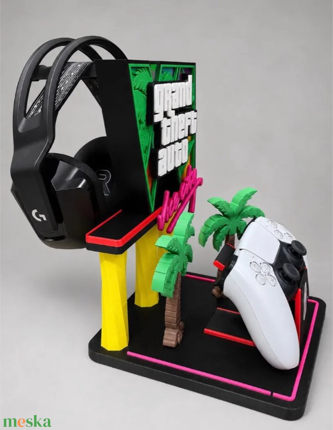 GTA VI x Vice City PS5 kontroller tartó . - otthon & életmód - tárolás & rendszerezés - kontroller tartók - Meska.hu
