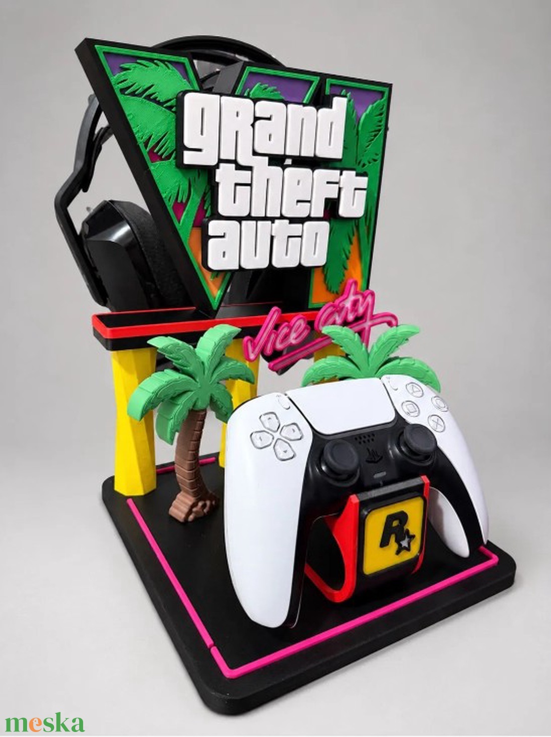 GTA VI x Vice City PS5 kontroller tartó . - otthon & életmód - tárolás & rendszerezés - kontroller tartók - Meska.hu